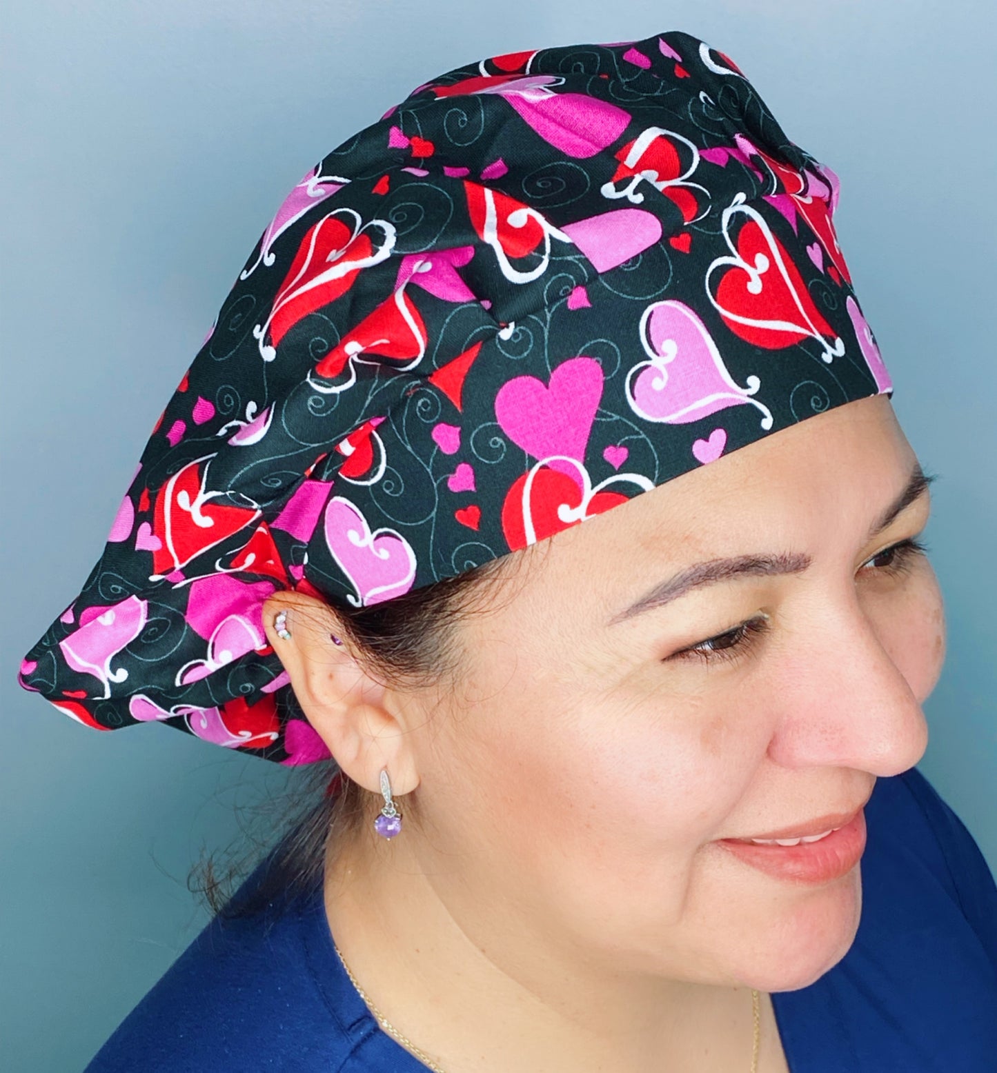 Hearts Looped on Black Valentine's Day Holiday Themed Bouffant