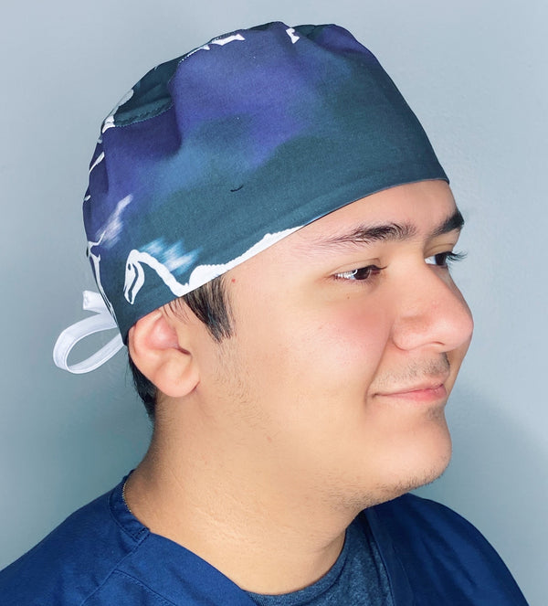 Creepy Horses Running Skelanimals Halloween Unisex Holiday Scrub Cap