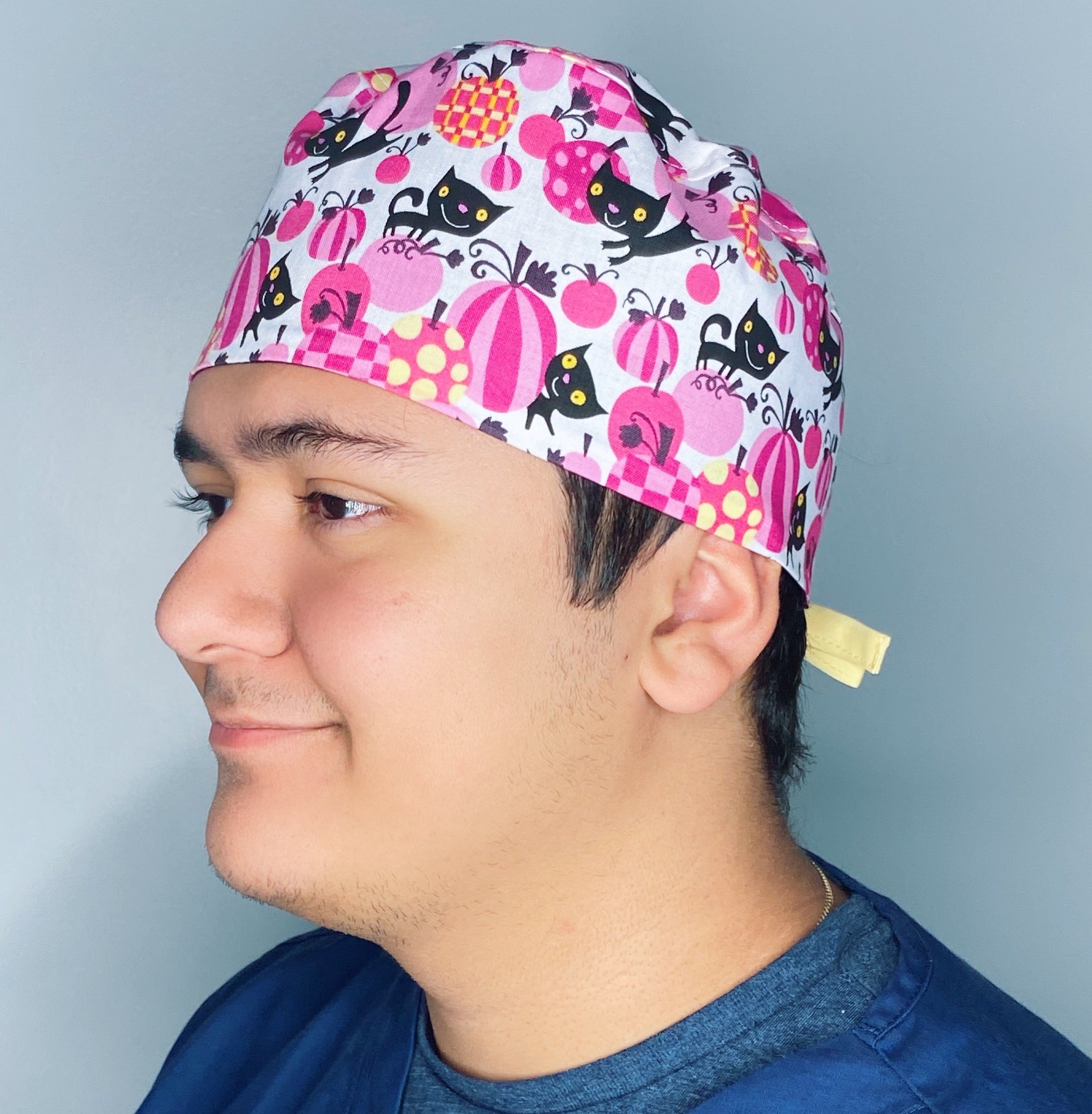 Black Cats & Pink Pumpkins Halloween Unisex Holiday Scrub Cap