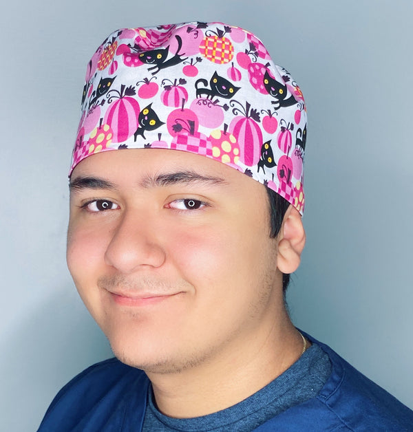 Black Cats & Pink Pumpkins Halloween Unisex Holiday Scrub Cap