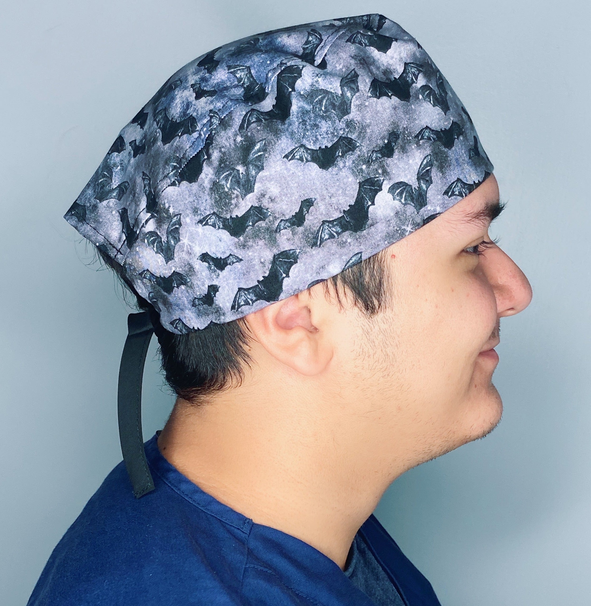 Black Bats on Dark Grey Halloween Unisex Holiday Scrub Cap