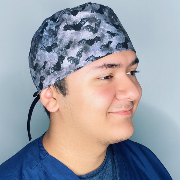 Black Bats on Dark Grey Halloween Unisex Holiday Scrub Cap