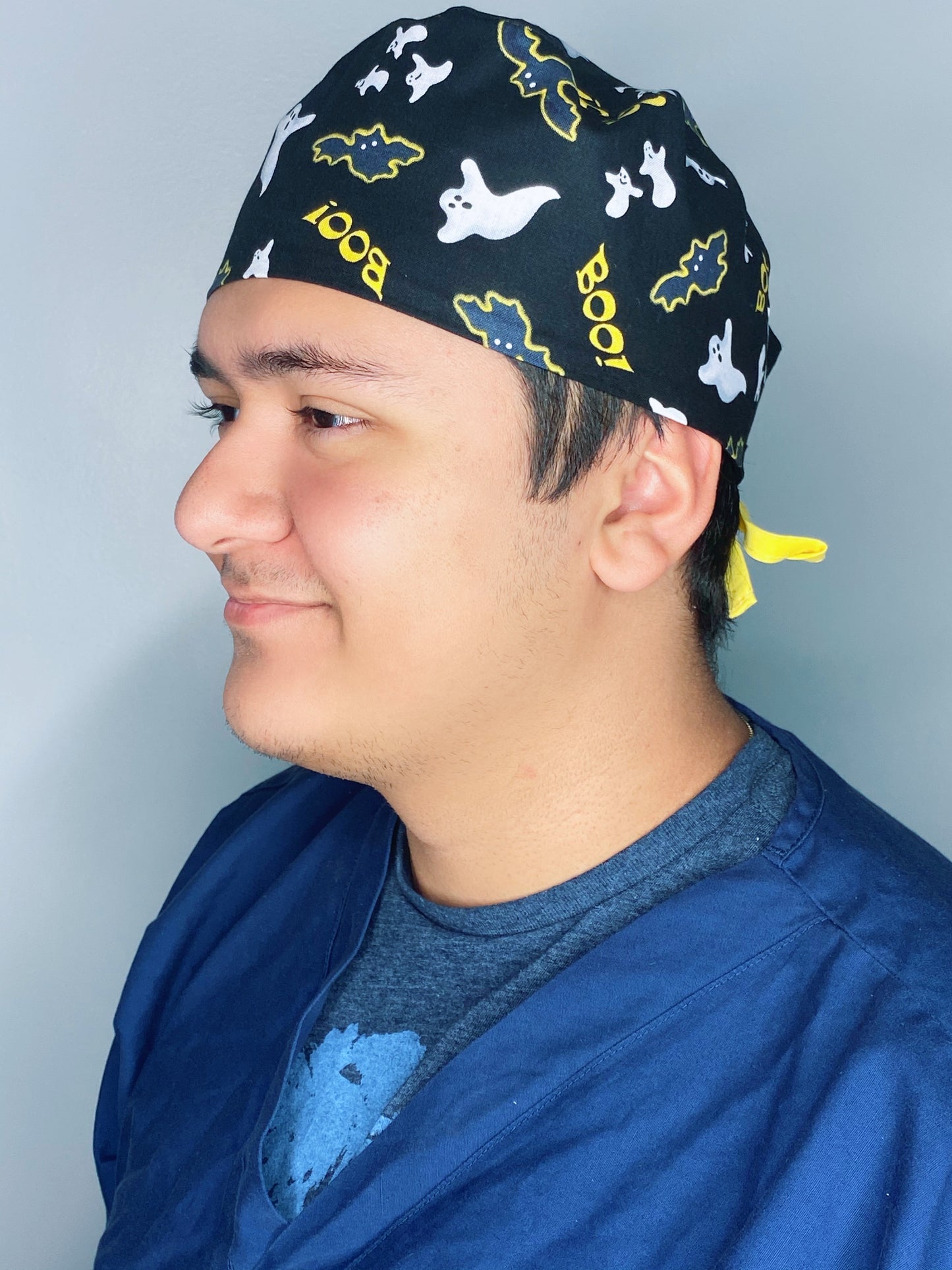 Cute Ghosts on Black Halloween Unisex Holiday Scrub Cap