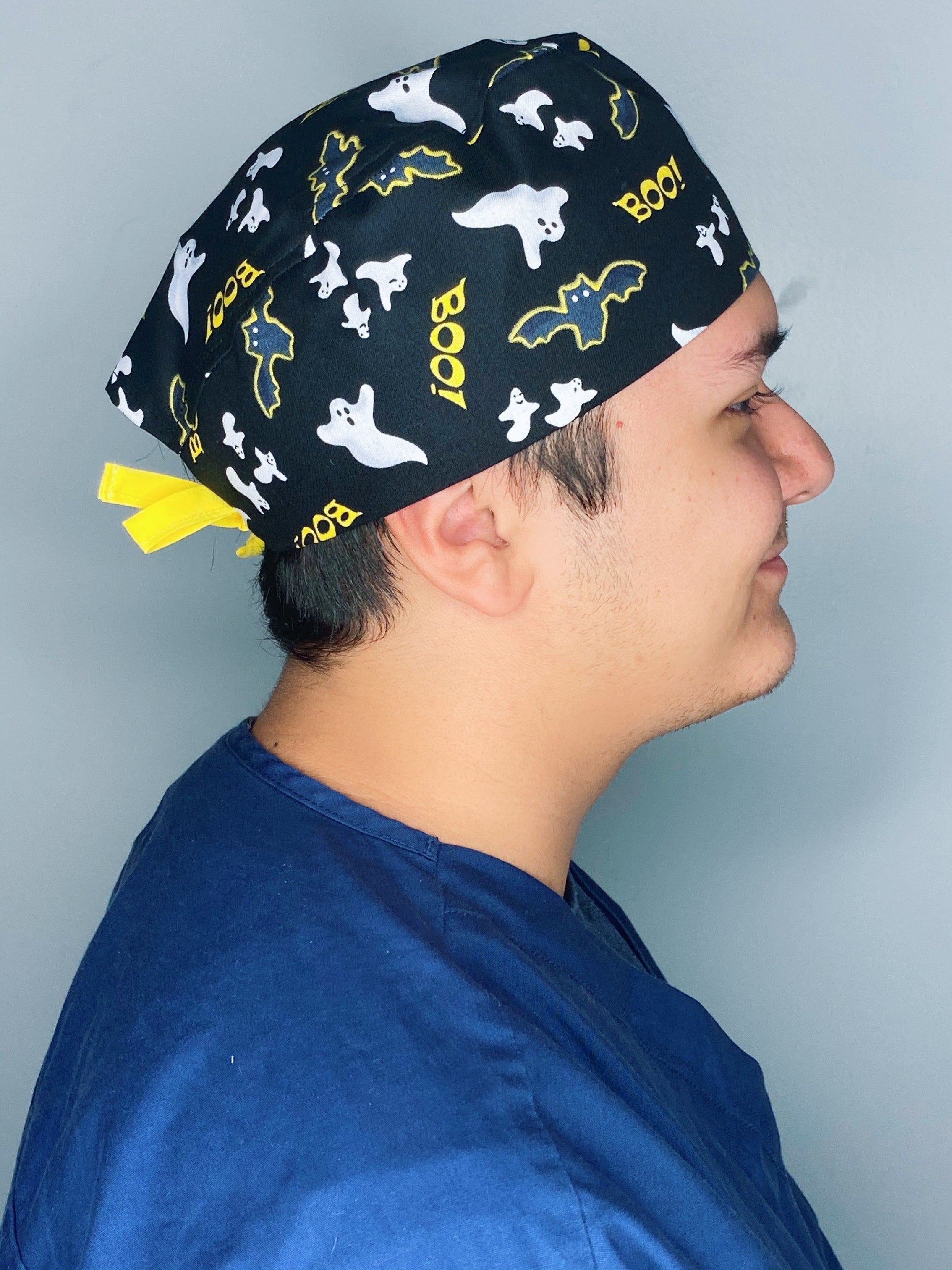 Cute Ghosts on Black Halloween Unisex Holiday Scrub Cap