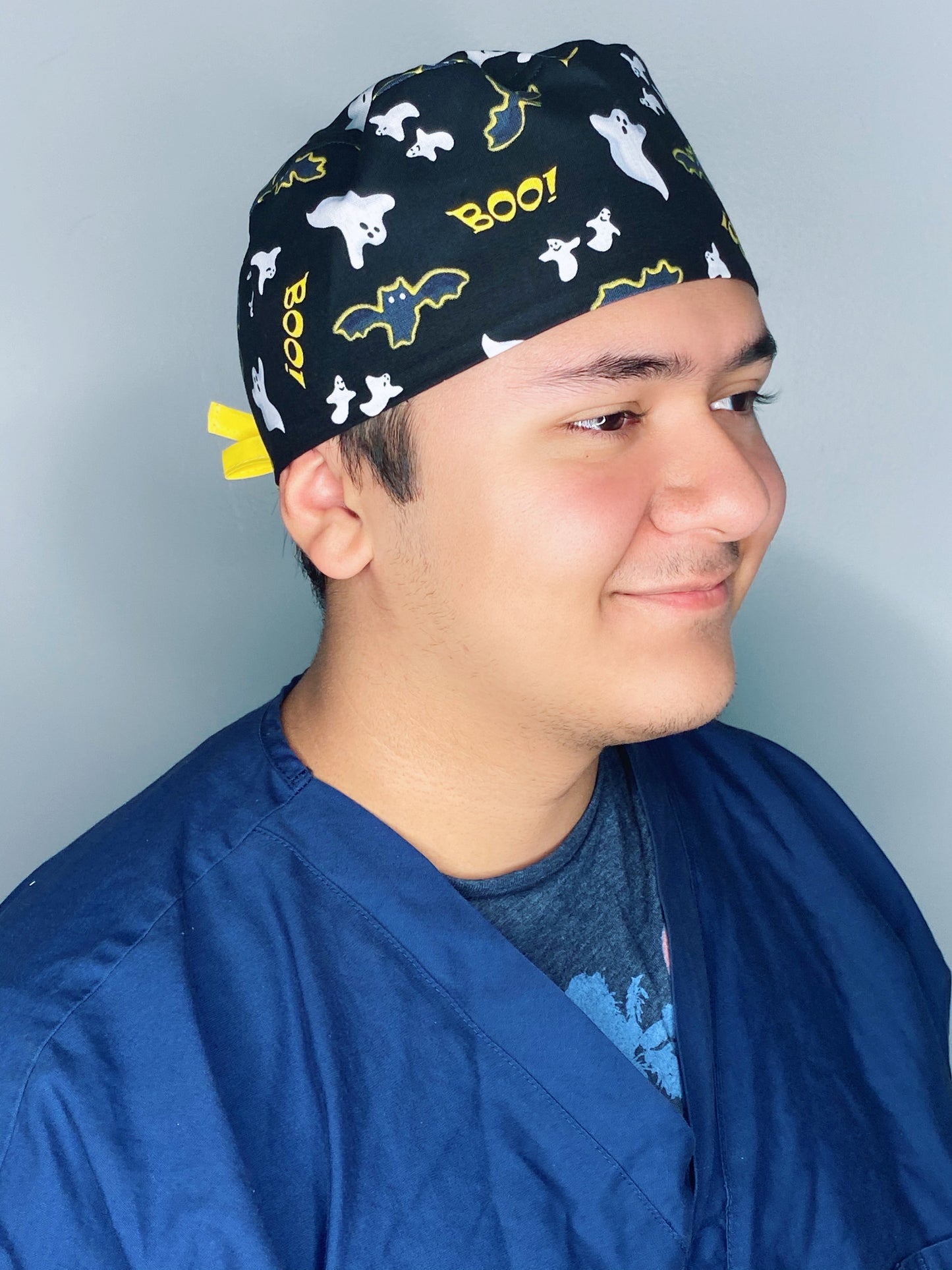 Cute Ghosts on Black Halloween Unisex Holiday Scrub Cap