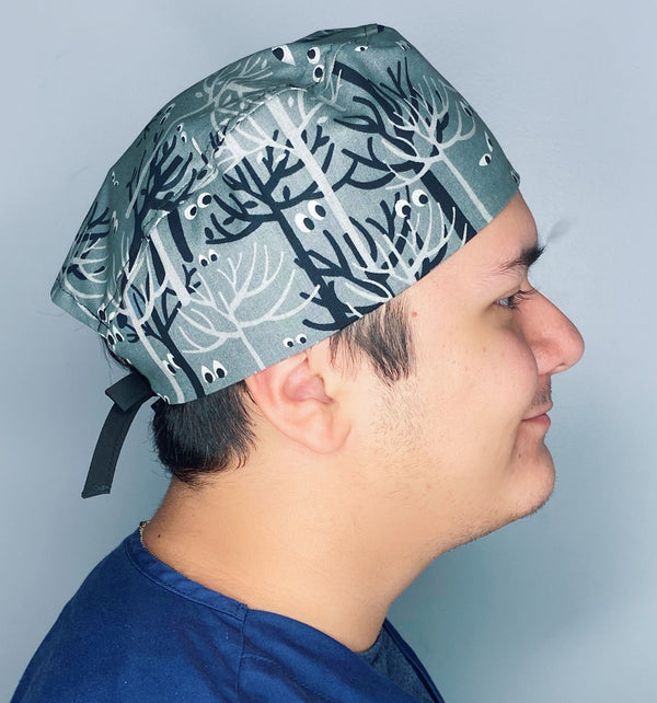 Creepy Eyes in Forest Halloween Unisex Holiday Scrub Cap