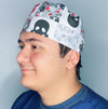 Grey Skulls & Flowers Halloween Unisex Holiday Scrub Cap