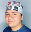 Grey Skulls & Flowers Halloween Unisex Holiday Scrub Cap
