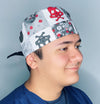 Grey Skulls & Flowers Halloween Unisex Holiday Scrub Cap