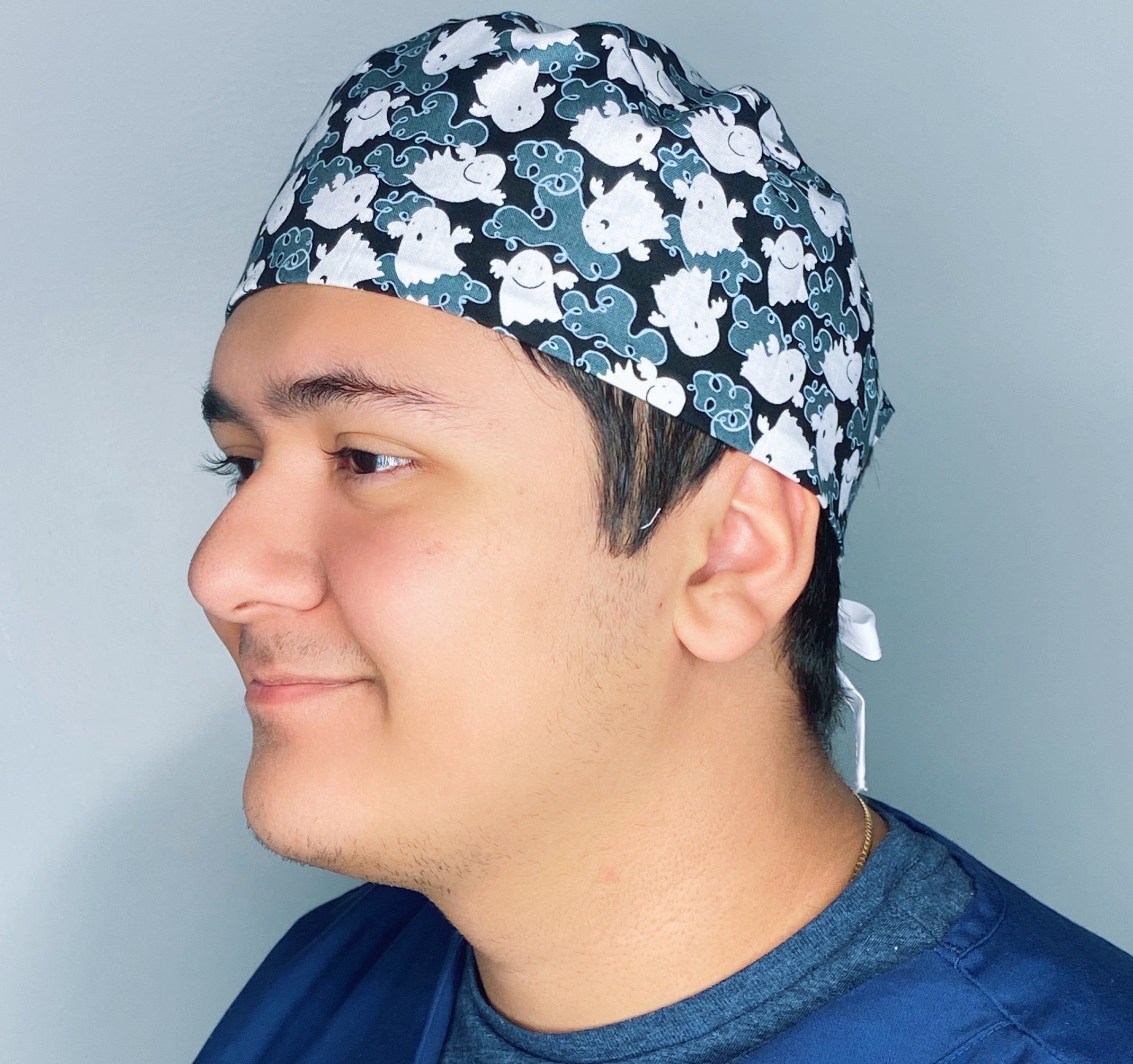 Cute Ghosts on Black Halloween Unisex Holiday Scrub Cap