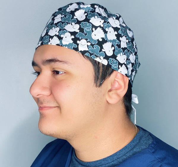 Cute Ghosts on Black Halloween Unisex Holiday Scrub Cap