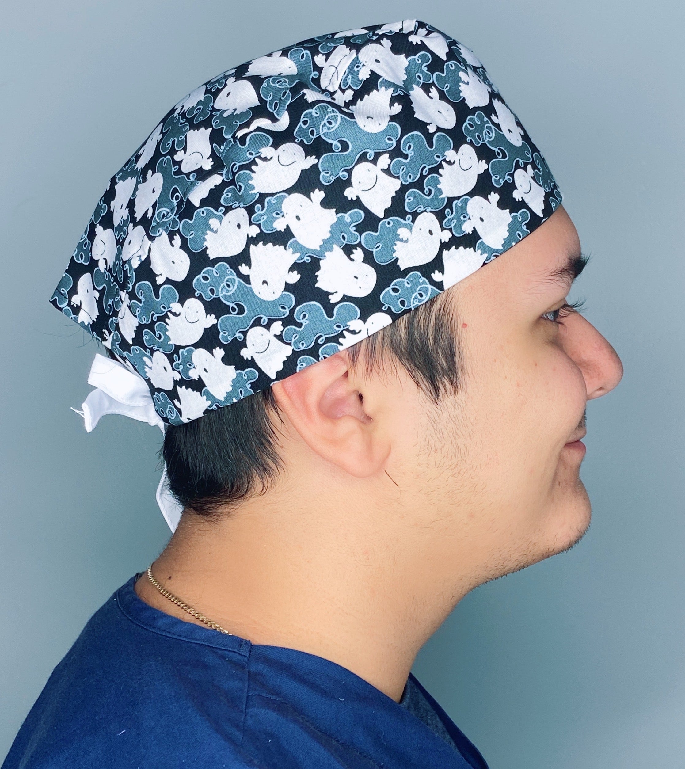 Cute Ghosts on Black Halloween Unisex Holiday Scrub Cap