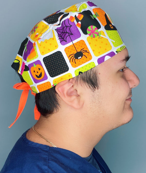 Cute Blocked Halloween Theme Unisex Holiday Scrub Cap