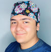 Colorful Mexican Sugar Skulls on Black Cinco de Mayo Unisex Holiday Scrub Cap