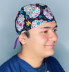 Colorful Mexican Sugar Skulls on Black Cinco de Mayo Unisex Holiday Scrub Cap
