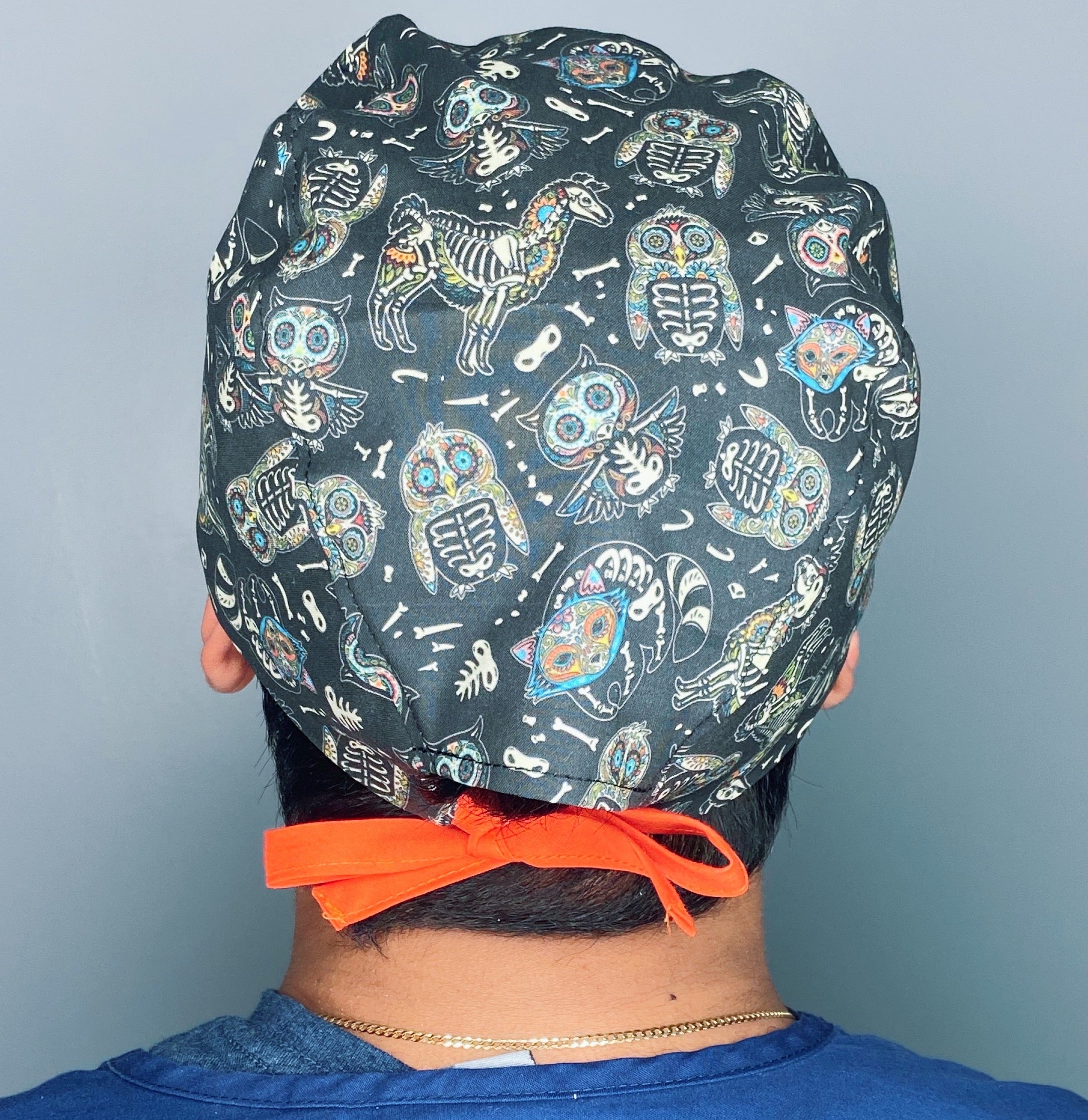 Forest Animals Skelanimals on Black Design Halloween Unisex Holiday Scrub Cap