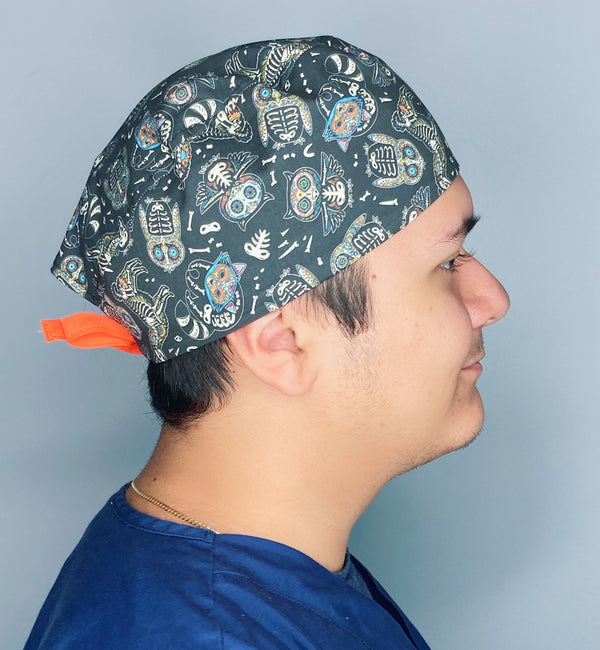 Forest Animals Skelanimals on Black Design Halloween Unisex Holiday Scrub Cap