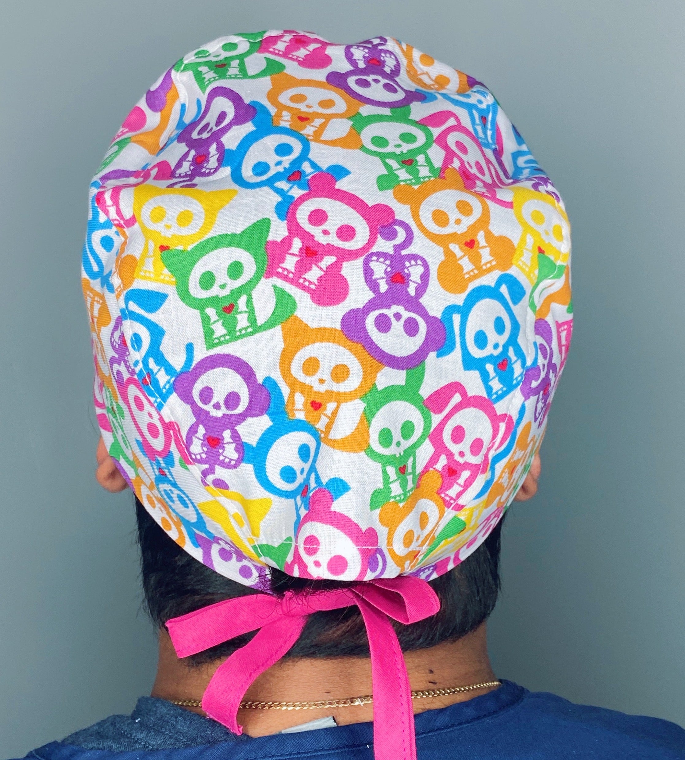 Cute Colorful Animals Skelanimals White Design Halloween Unisex Holiday Scrub Cap