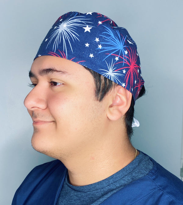 Glitter Fireworks Independence Day Unisex Holiday Scrub Cap