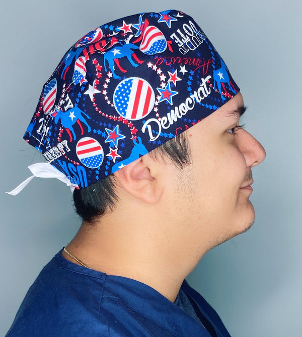 Patriotic Democratic USA Elections Fireworks Independence Day Unisex Holiday Scrub Cap
