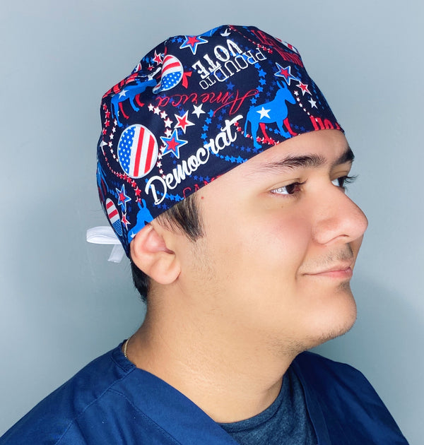 Patriotic Democratic USA Elections Fireworks Independence Day Unisex Holiday Scrub Cap