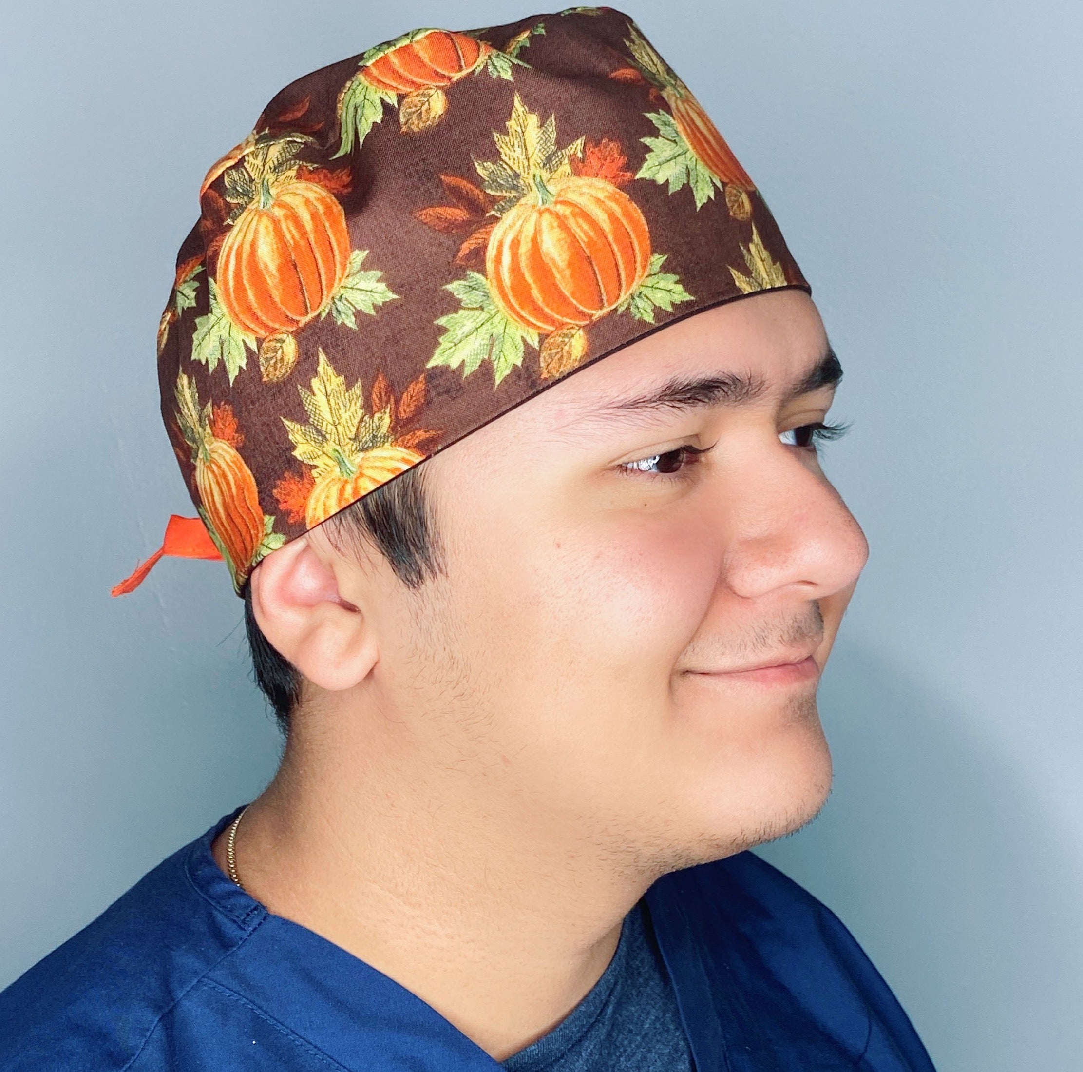 Fall Leaves & Pumpkins Thanksgiving themed Unisex Holiday Scrub Cap