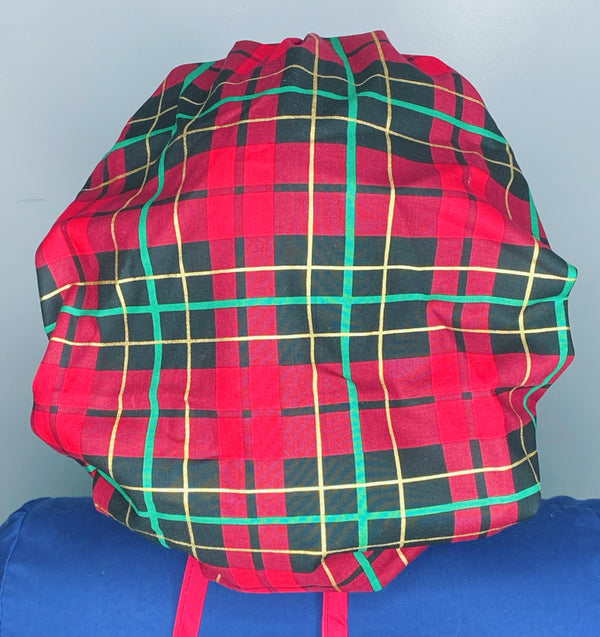 Red, Green & Gold Plaid Design Winter/Christmas Holiday Themed Bouffant