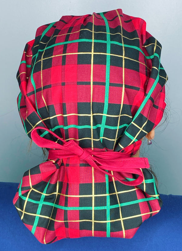 Red, Green & Gold Plaid Design Winter/Christmas Holiday Themed Bouffant