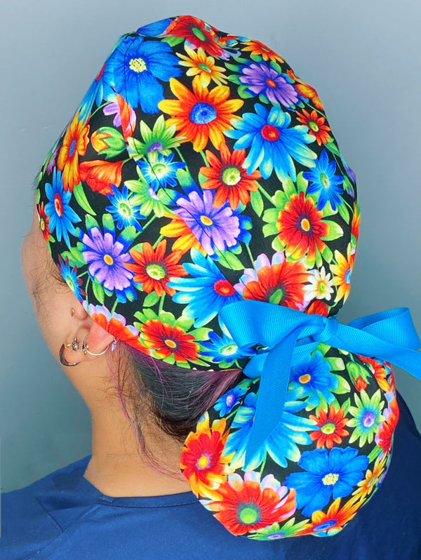 Bright Colorful Flowers Design Floral Ponytail