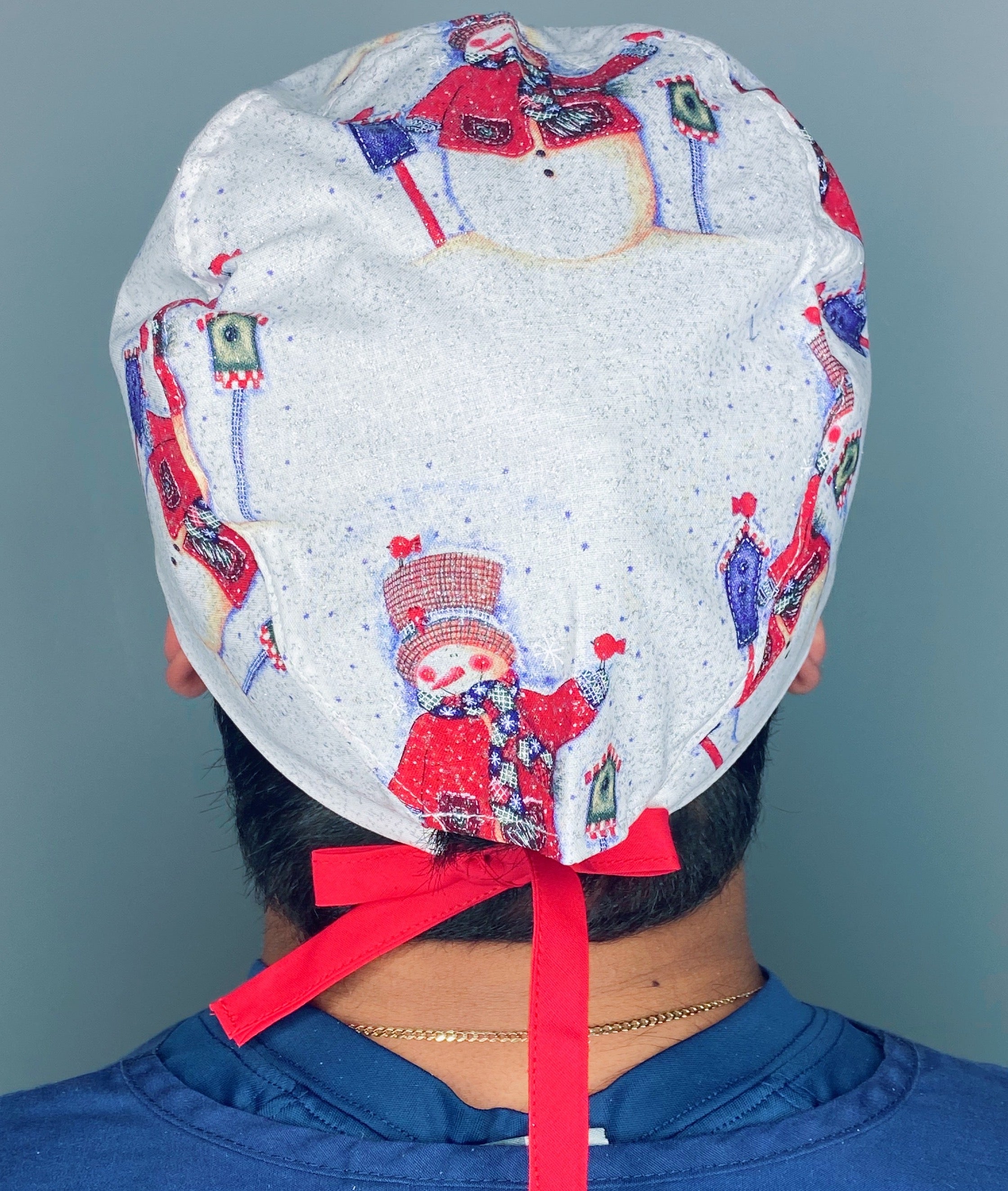 Glitter Snowman in Snow Christmas/Winter themed Unisex Holiday Scrub Cap