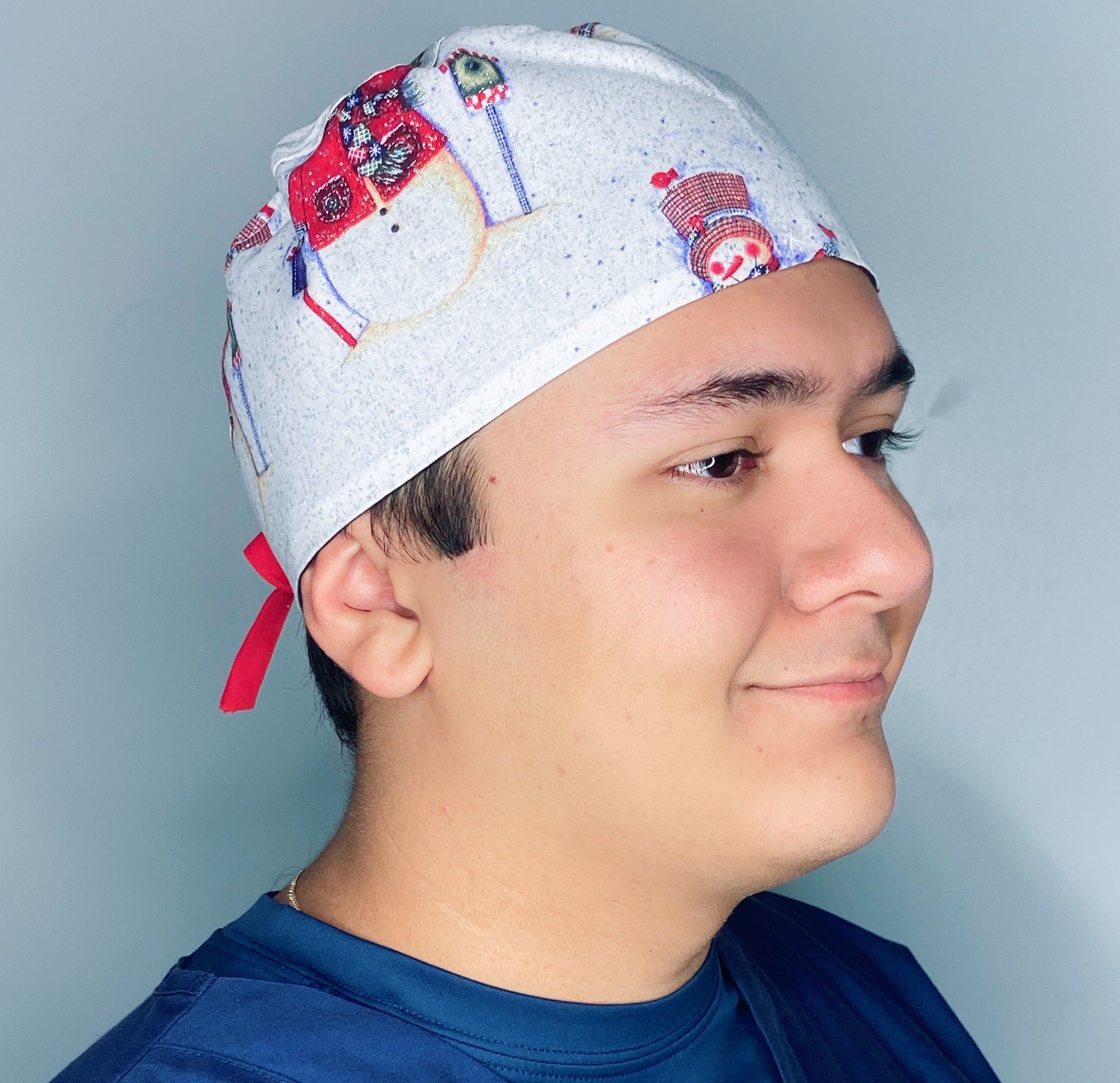 Glitter Snowman in Snow Christmas/Winter themed Unisex Holiday Scrub Cap
