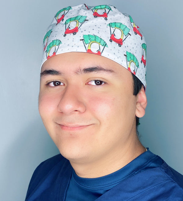 Christmas Tree on Kid's Car Christmas/Winter themed Unisex Holiday Scrub Cap