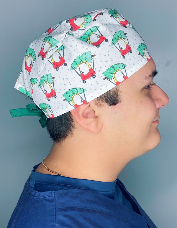 Christmas Tree on Kid's Car Christmas/Winter themed Unisex Holiday Scrub Cap