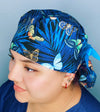 Metallic Colorful Butterflies on Tropical Navy Blue Animal Ponytail