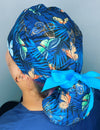 Metallic Colorful Butterflies on Tropical Navy Blue Animal Ponytail