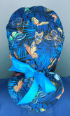 Metallic Colorful Butterflies on Tropical Navy Blue Animal Ponytail