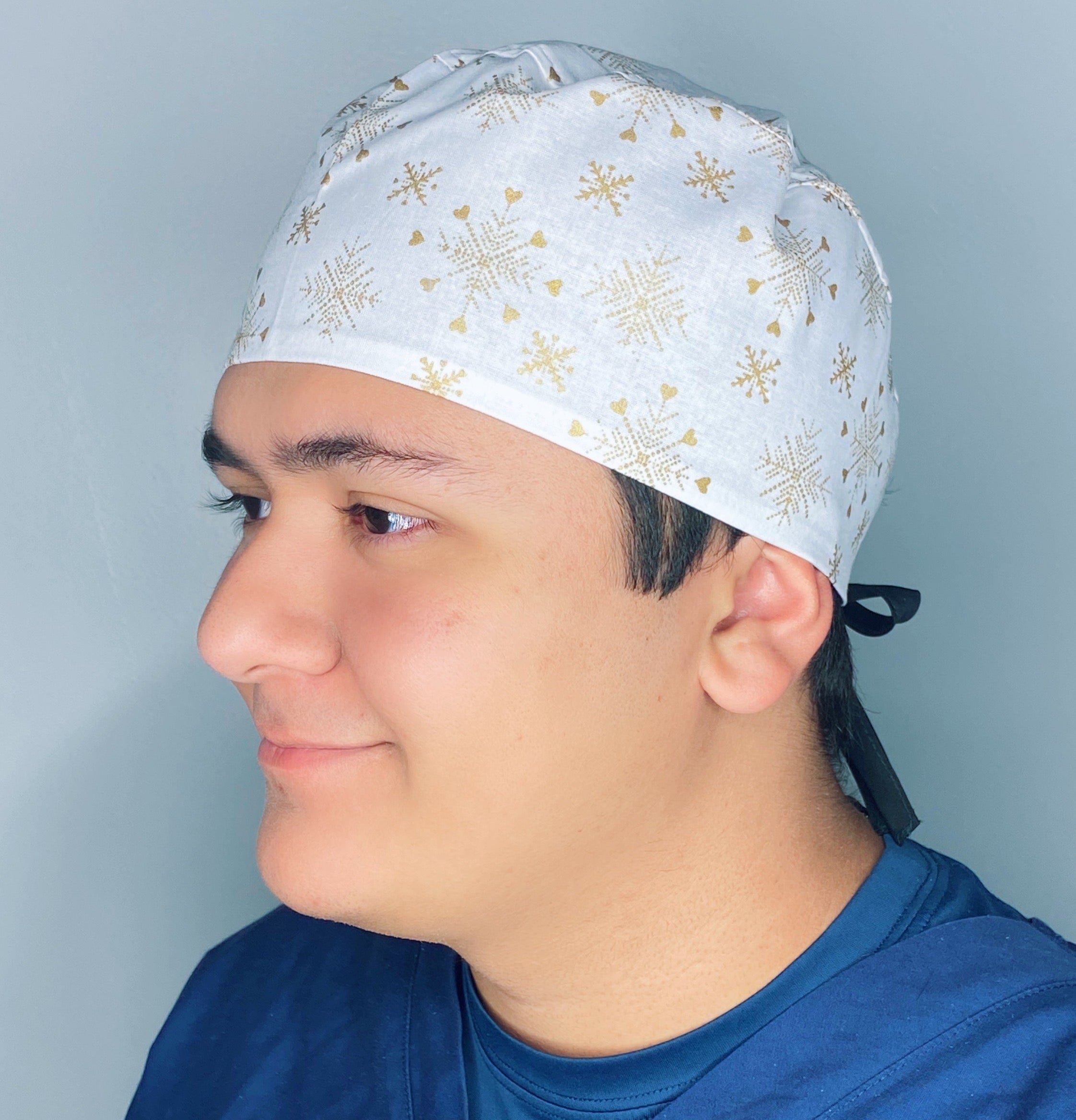 Metallic Gold Snowflakes Christmas/Winter themed Unisex Holiday Scrub Cap