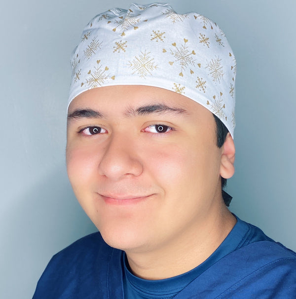 Metallic Gold Snowflakes Christmas/Winter themed Unisex Holiday Scrub Cap