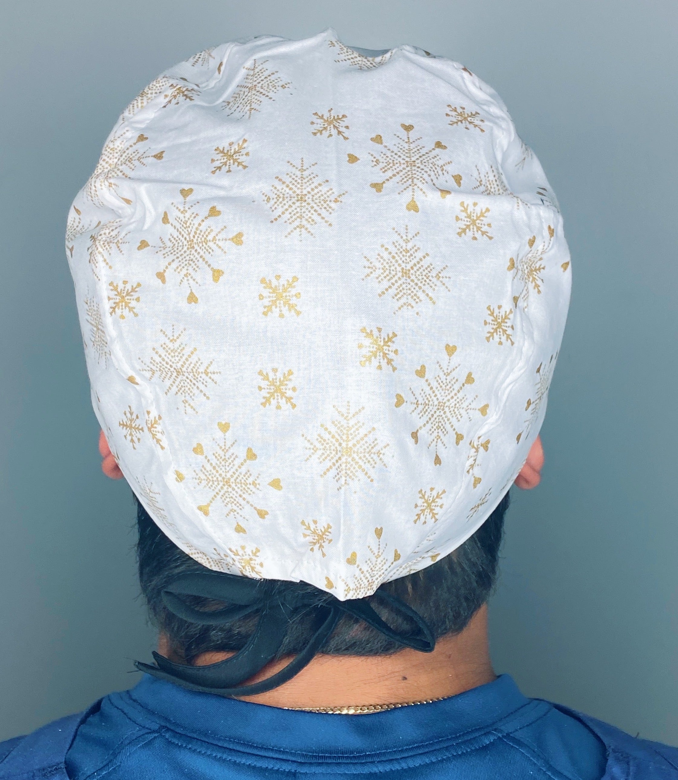 Metallic Gold Snowflakes Christmas/Winter themed Unisex Holiday Scrub Cap