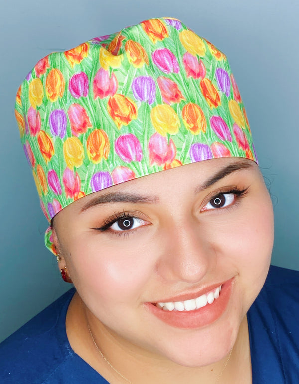 Colorful Tulip Flowers on Green Floral Ponytail