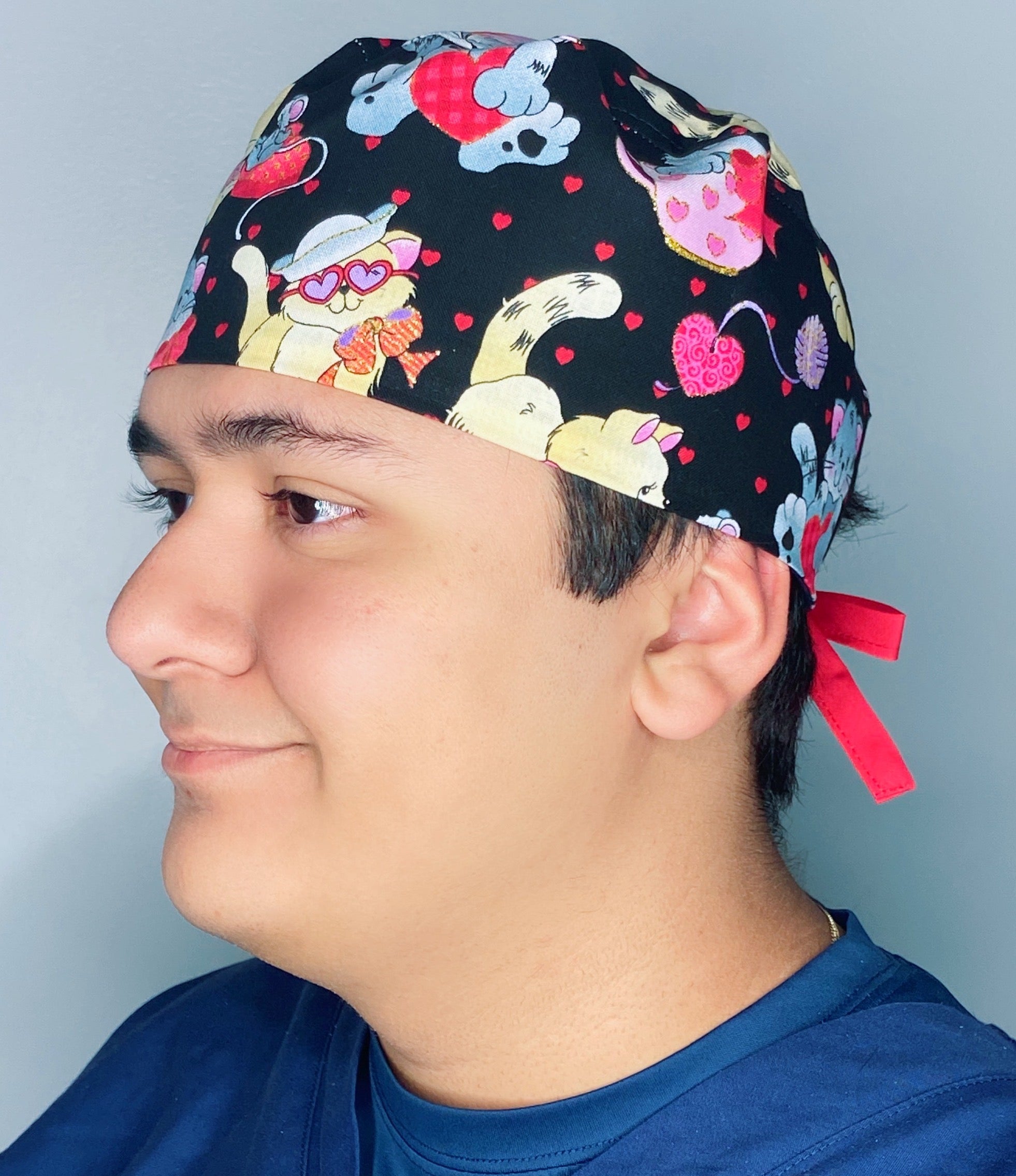 Cute Cats & Hearts Valentine's Day Unisex Holiday Scrub Cap
