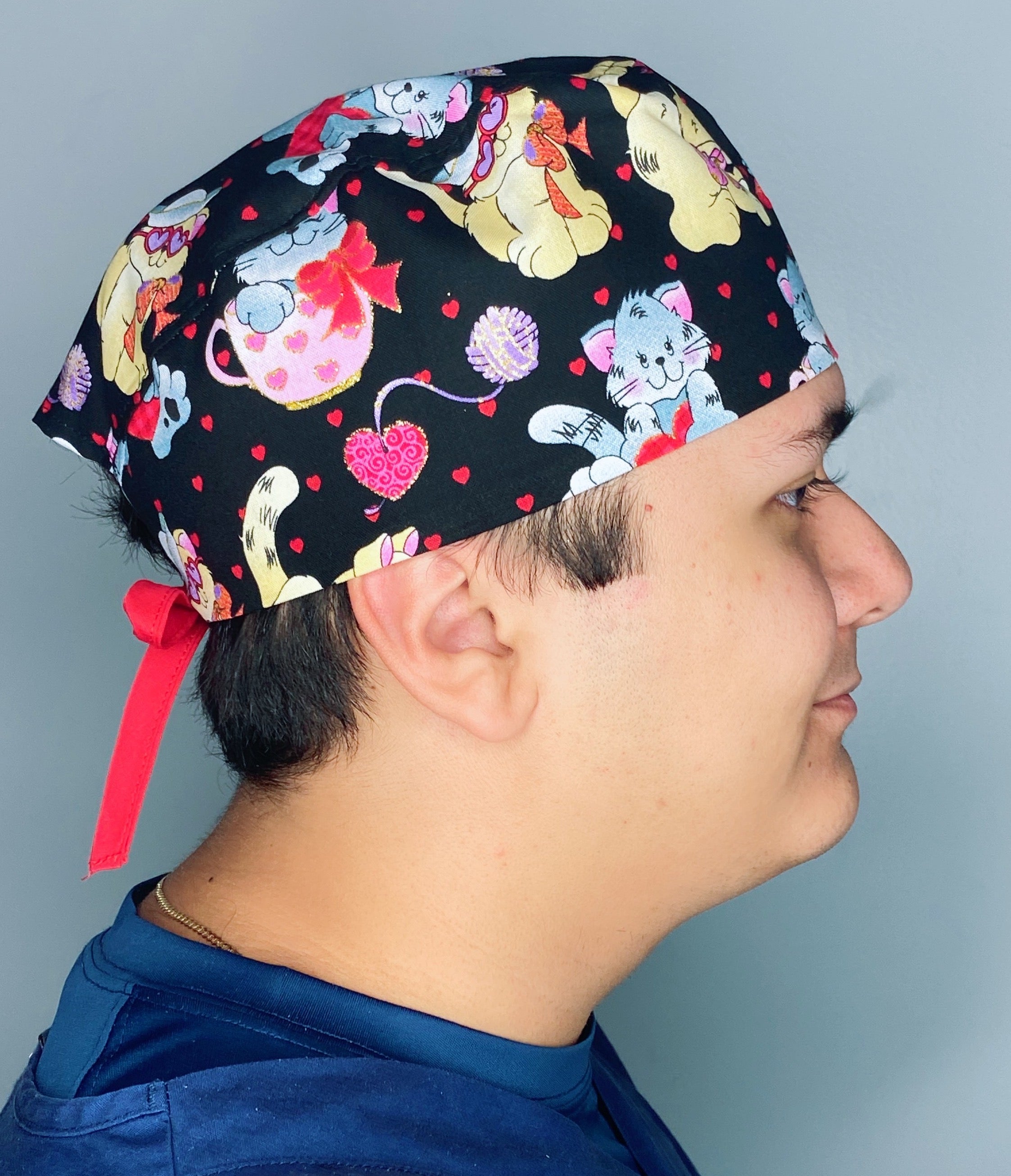 Cute Cats & Hearts Valentine's Day Unisex Holiday Scrub Cap