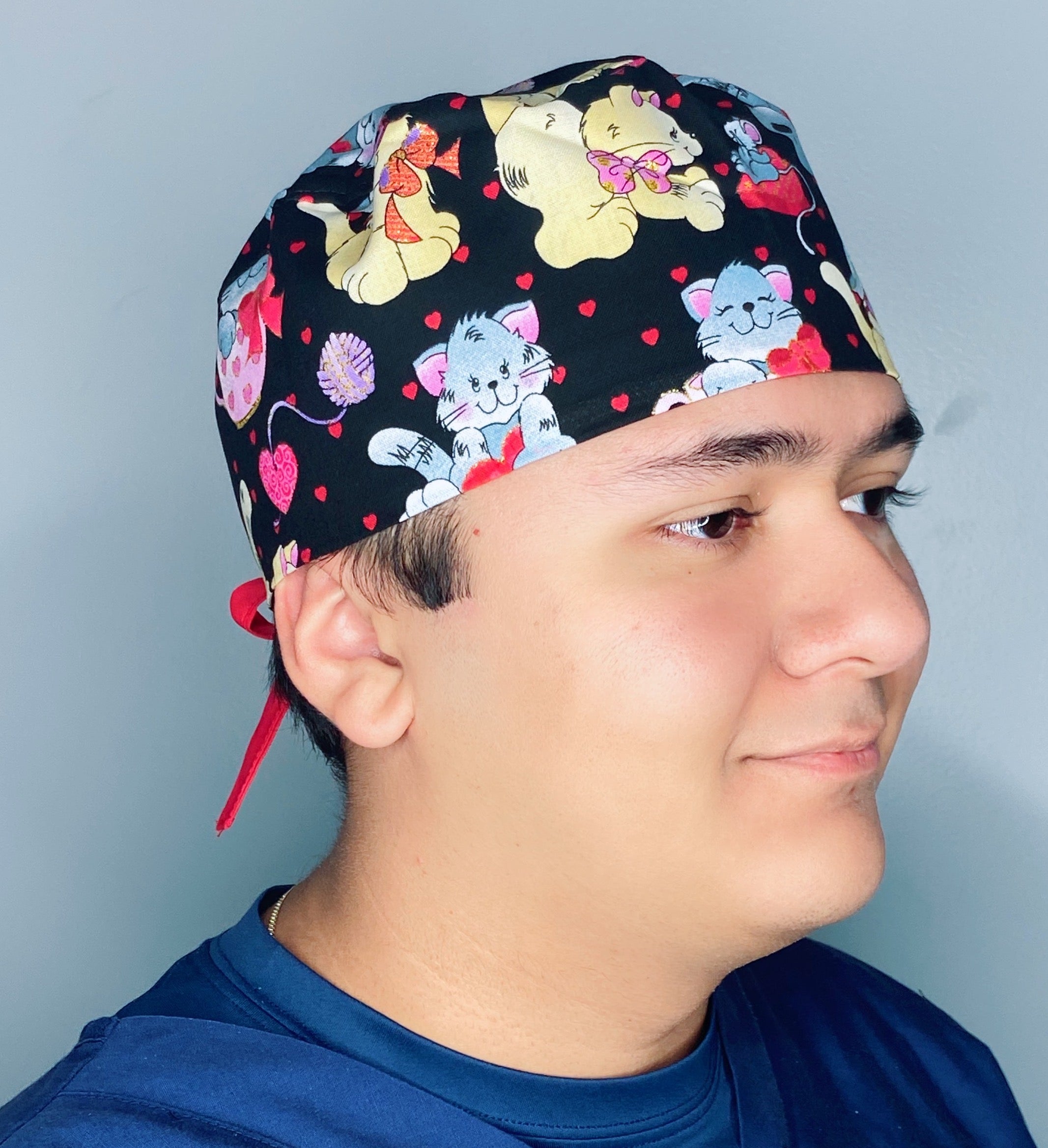 Cute Cats & Hearts Valentine's Day Unisex Holiday Scrub Cap