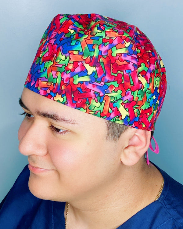 Tie Dye Colorful Bones Unisex Animal Scrub Cap