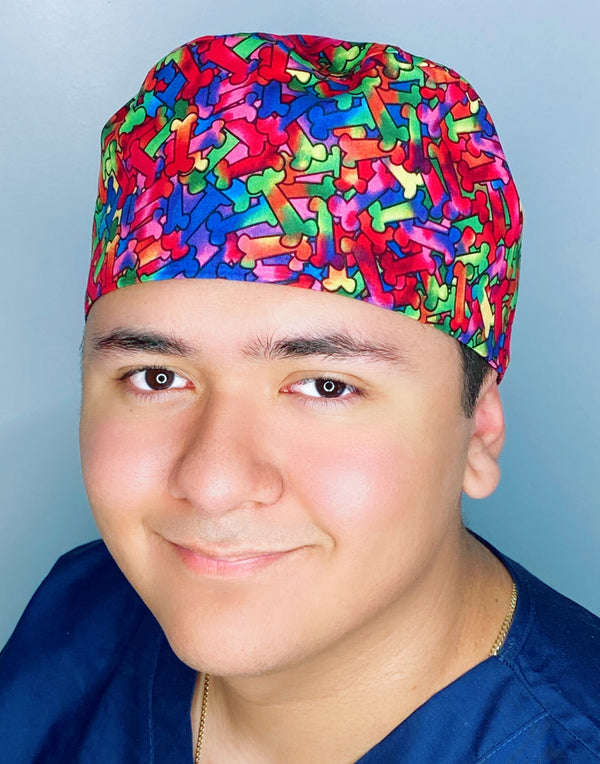 Tie Dye Colorful Bones Unisex Animal Scrub Cap