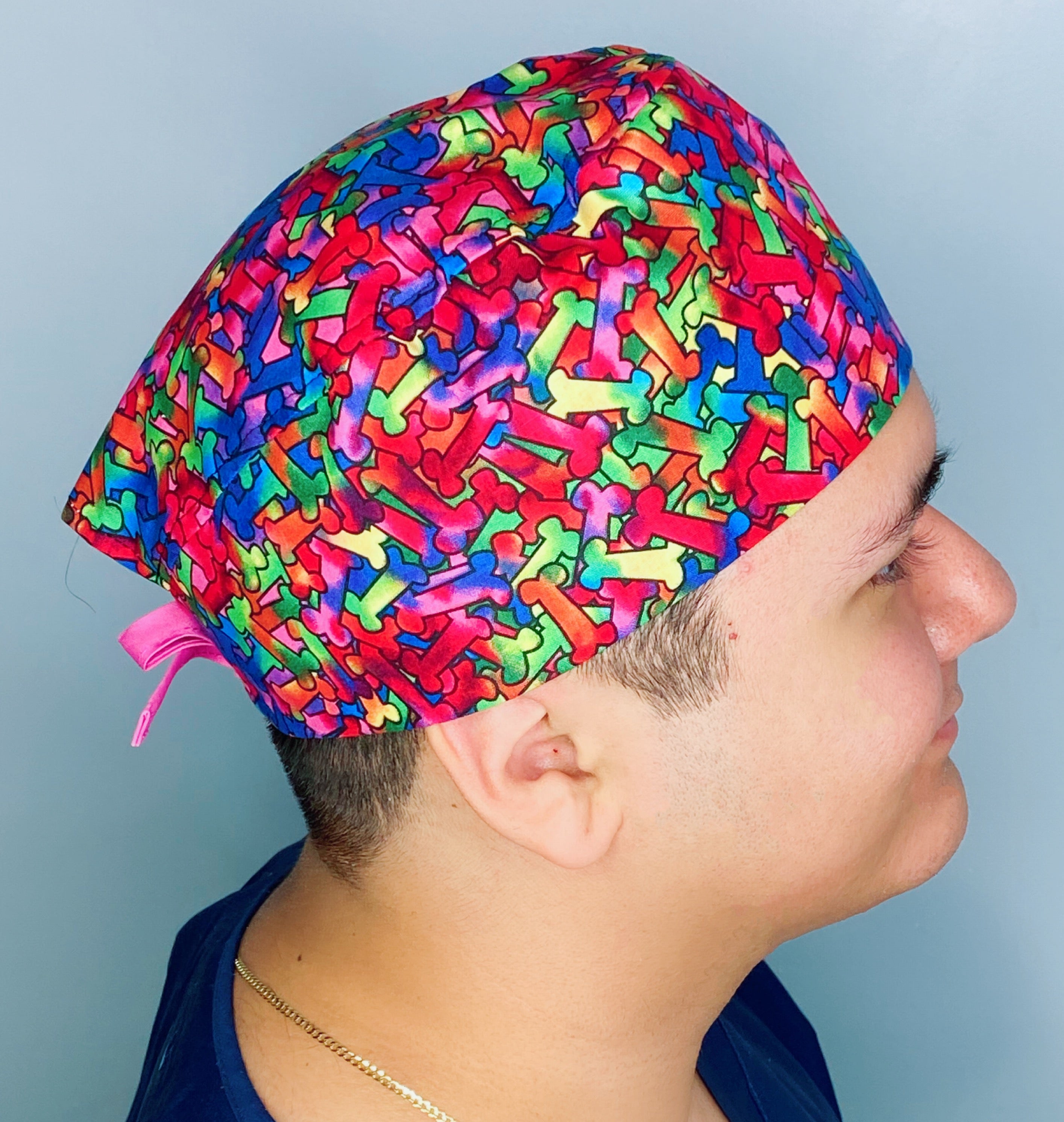 Tie Dye Colorful Bones Unisex Animal Scrub Cap