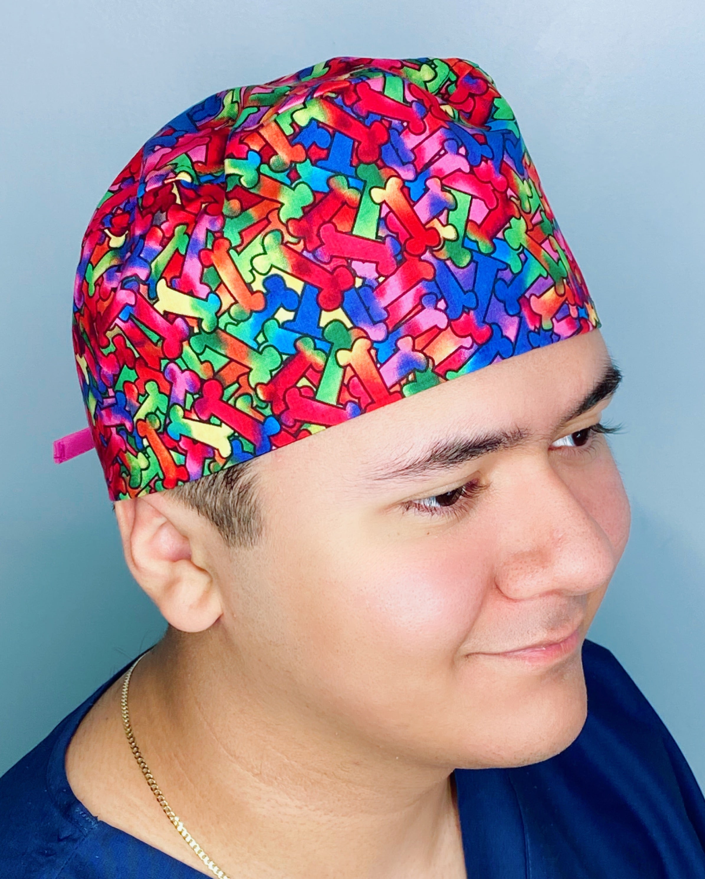 Tie Dye Colorful Bones Unisex Animal Scrub Cap