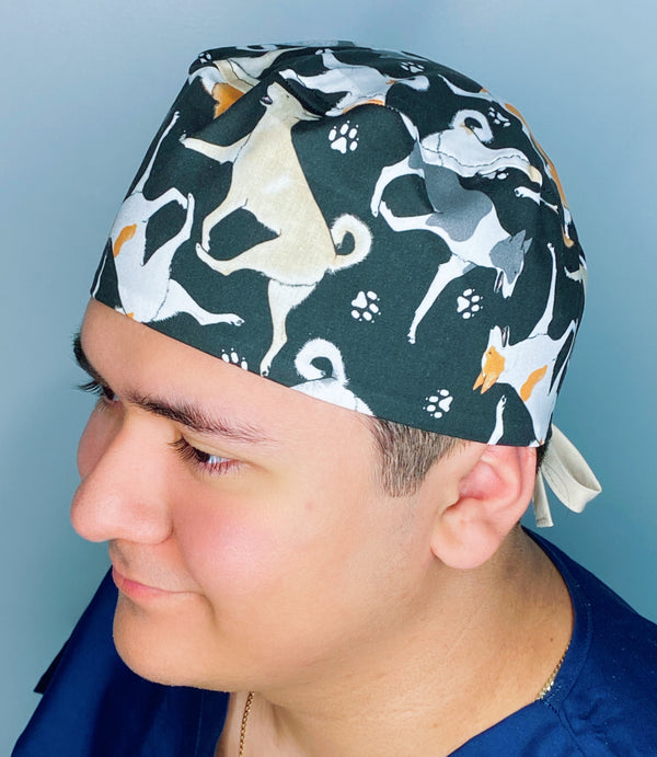 Terrier Dogs Running Around Paw Prints Unisex Animal Scrub Cap