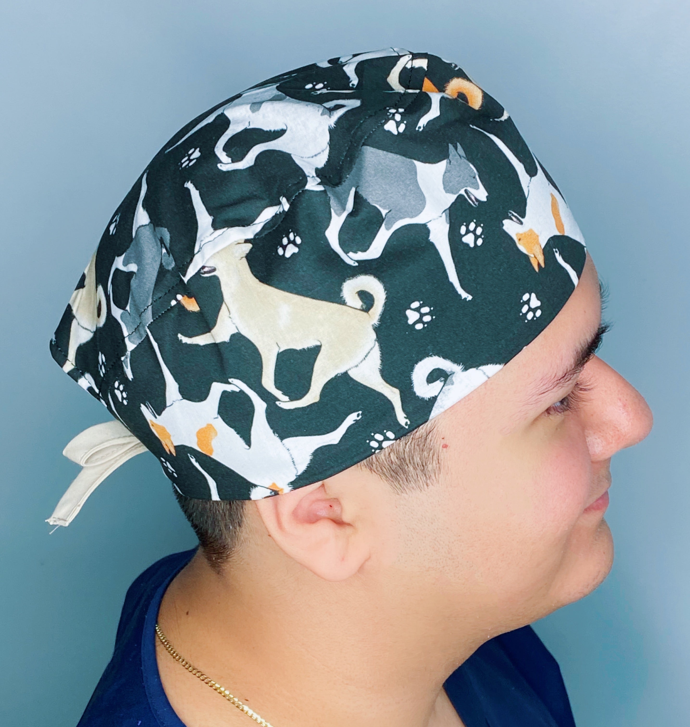 Terrier Dogs Running Around Paw Prints Unisex Animal Scrub Cap