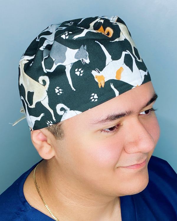 Terrier Dogs Running Around Paw Prints Unisex Animal Scrub Cap